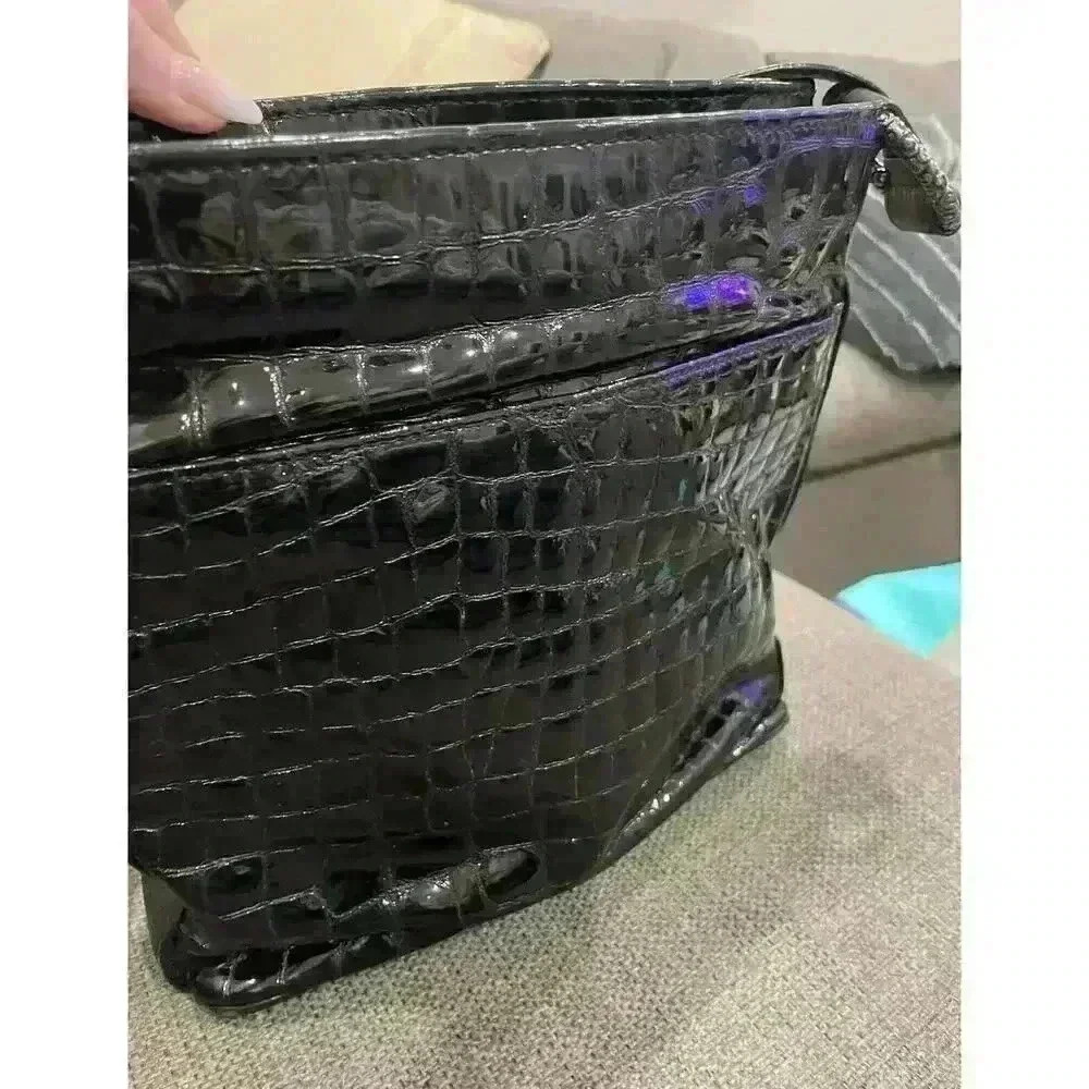 Brighton Cher Collection Black Croc Patent Leather Shoulder Tote - Picture 4 of 9